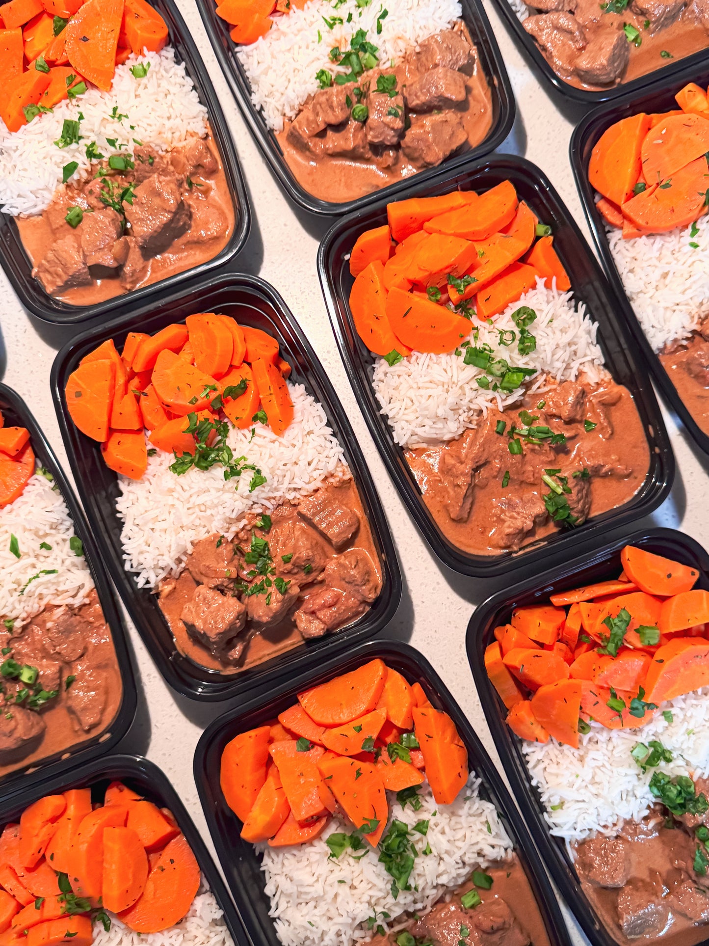 Beef Stroganoff with White Rice & Carrots
